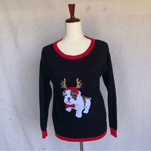 Isabella's Closet  Ugly Christmas sweater Pug Reindeer women’s black Size Small